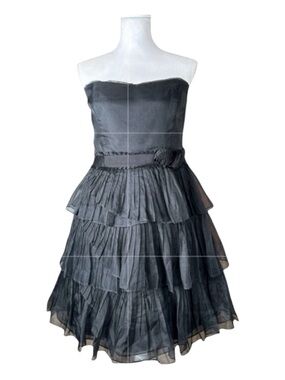 WHITE HOUSE BLACK MARKET 100% Silk Strapless Black Tiered Mini Dress, Size 12.